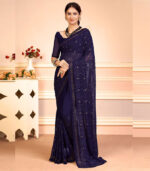 Navy Blue Royalty Of Splendor Adoring Designer Sequence Saree