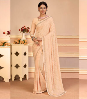 Cream Royalty Of Splendor Adoring Designer Sequence Saree