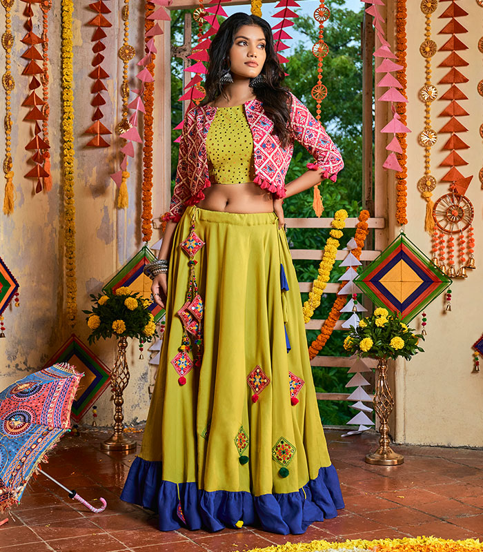 Buy Wedding Wear LIME GREEN Sequins Work Net Lehenga Choli Online From  Surat Wholesale Shop.