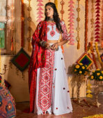 White Thread Embroidered & Pompom Pasting Work Navratri Lehenga Chaniya Choli