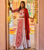 White Thread Embroidered & Pompom Pasting Work Navratri Lehenga Chaniya Choli