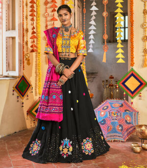 Black Thread Embellished Mukaish Work Navratri Lehenga Chaniya Choli