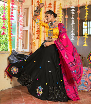 Black Thread Embellished Mukaish Work Navratri Lehenga Chaniya Choli