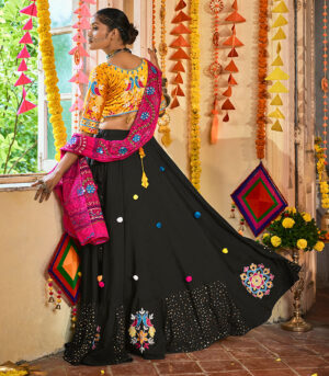 Black Thread Embellished Mukaish Work Navratri Lehenga Chaniya Choli