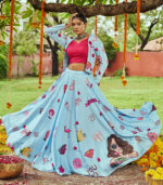 Sky Pasting work Navratri Lehenga Chaniya Choli