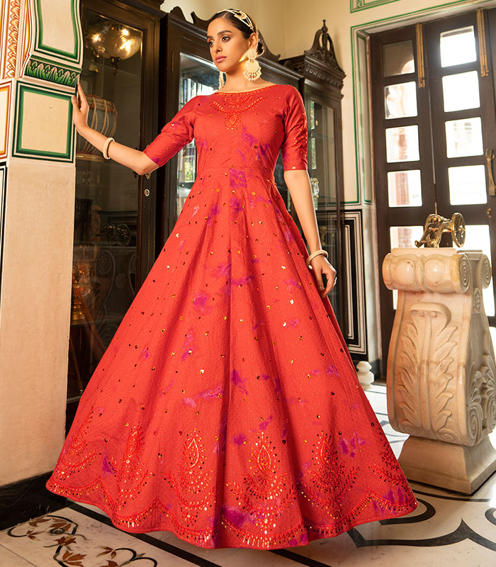 Buy AMIRA'S INDIA ETHNIC WEAR Womens Rayon Printed Flared Gown (Orange )  Online at Best Prices in India - JioMart.