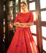 Orange Shibori Print With Sequence Embroidered Anarkali Long Gown