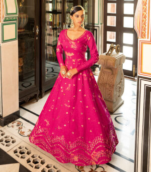 Rani Shibori Print With Sequence Embroidered Anarkali Long Gown