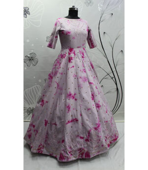 Purple Shibori Print With Sequince Embroidered Anarkali Long Gown