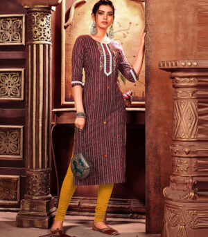 Brown Pure Cotton Lining And Weaving Kurti