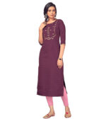 Wine Viscose Hand Embroidery And Original Mirror Work Kurti