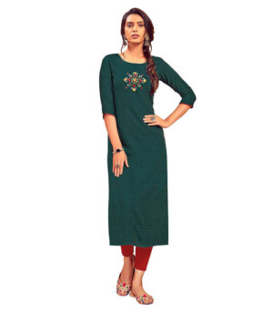 Green Viscose Hand Embroidery And Original Mirror Work Kurti