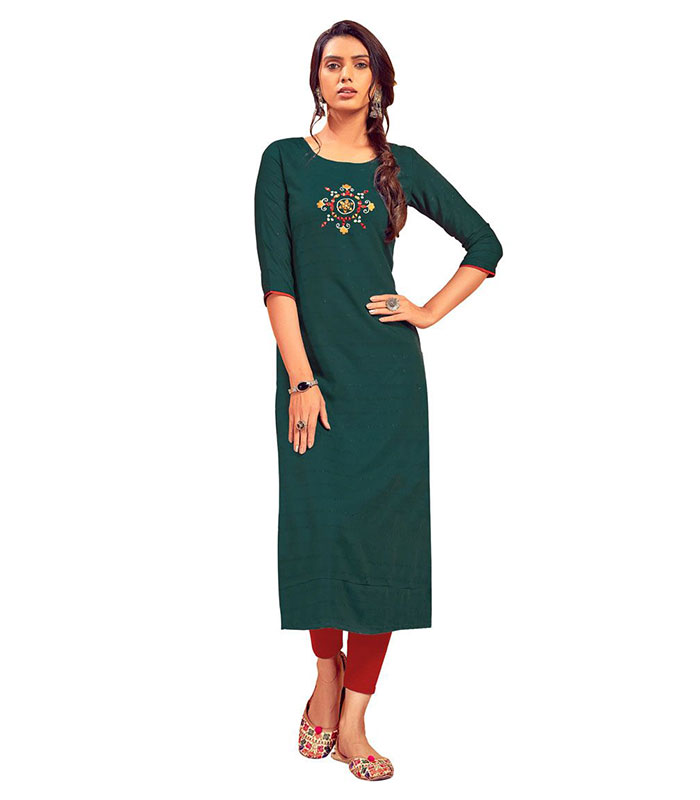 Chikan Peach Long Kurti with Mirror Work – Indira Bishen