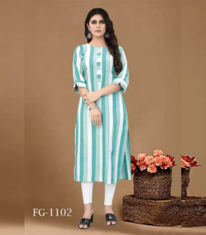 Turquoise Pure Cotton Lining Weaving Kurti Only