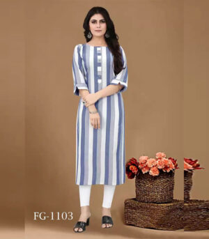 Blue Pure Cotton Lining Weaving Kurti Only