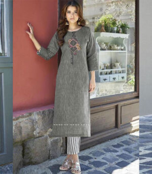 Grey Pure Khadi Cotton Hand Work Kurti Only