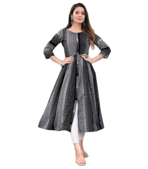 Black Pure Cotton With Weaving Long Kurti