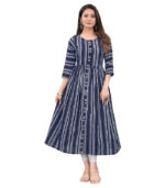 Blue Pure Cotton With Weaving Long Kurti