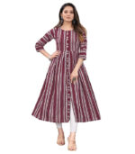 Maroon Pure Cotton With Weaving Long Kurti