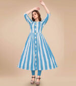 Blue Cotton With Weaving And Zari Long Kurti