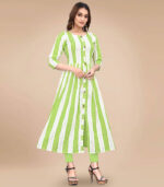 Light Green Cotton With Weaving And Zari Long Kurti