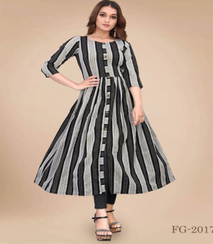 Black Cotton With Weaving And Zari Long Kurti