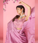 Lilac Handwork & Thread Embroidered Chiffon Semi Stitched Lehenga