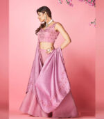 Lilac Handwork & Thread Embroidered Chiffon Semi Stitched Lehenga