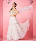 White Handwork & Thread Embroidered Georgette Semi Stitched Lehenga