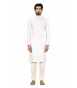 White Silk Traditional Wear Kurta Pyjama