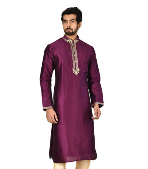 Purple Silk Wedding Wear Kurta Pyjama