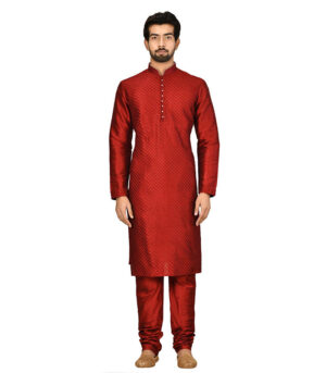 Maroon Silk Bridal Wear Kurta Pyjama