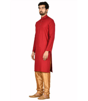 Red Cotton Ceremonial Kurta Pyjama