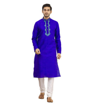 Royal Blue Silk Party Wear Kurta Pyjama