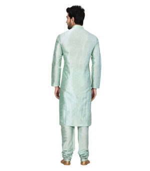 Pista Green Silk Reception Wear Kurta Pyjama