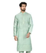 Pista Green Silk Reception Wear Kurta Pyjama