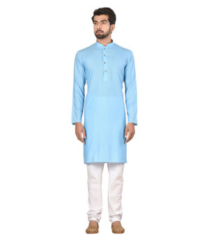 Sky Blue Silk Wedding Wear Kurta Pyjama