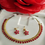Red American Diamond Necklace Jewellery Set For Wedding