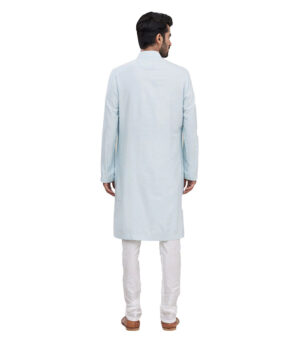 Powder Blue Cotton Party Wear Kurta Pyjama