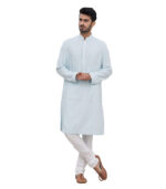 Powder Blue Cotton Party Wear Kurta Pyjama