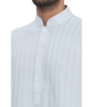 Powder Blue Cotton Party Wear Kurta Pyjama