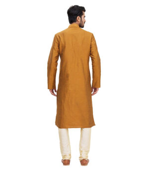 Mustard Silk Reception Wear Kurta Pyjama