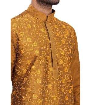 Mustard Silk Reception Wear Kurta Pyjama
