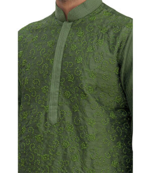 Green Silk Ethnic Wear Kurta Pyjama