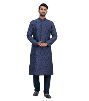 Navy Blue Cotton Traditional Wear Kurta Pyjama