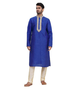 Blue Cotton Festival Wear Kurta Pyjama