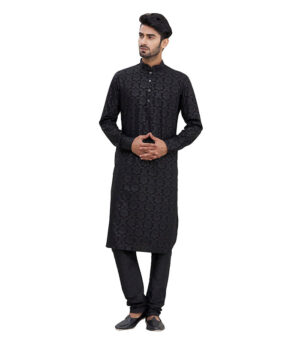 Black Silk Party Wear Kurta Pyjama