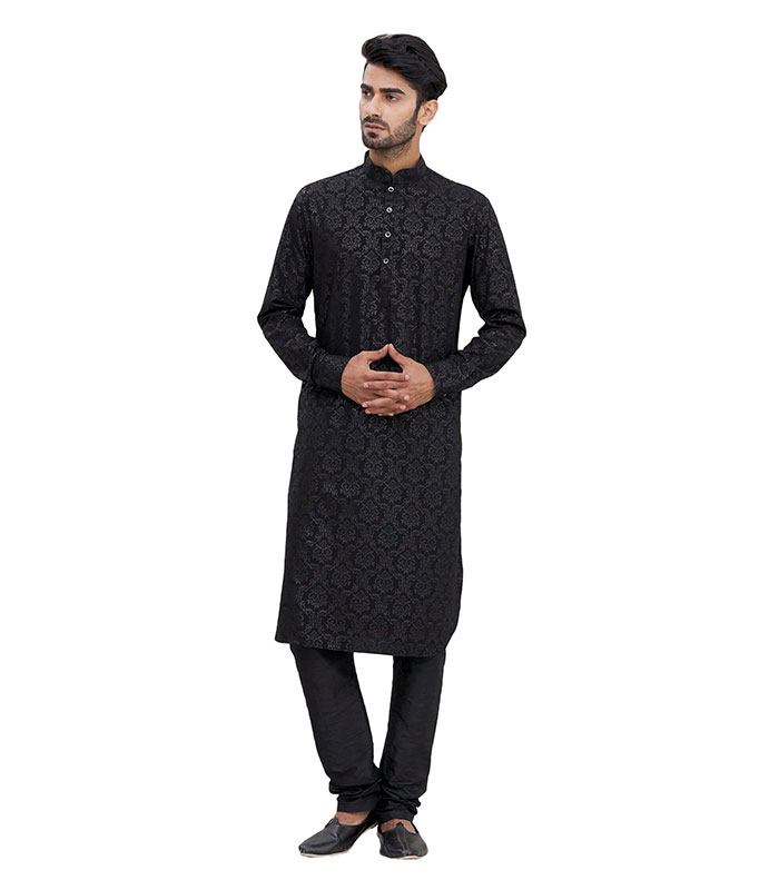 Black Silk Party Wear Kurta Pyjama Zakarto