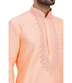 Peach Silk Reception Wear Kurta Pyjama