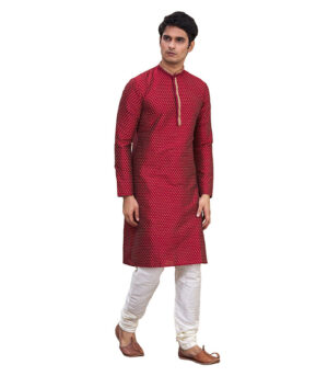 Maroon Cotton Traditional Wear Kurta Pyjama